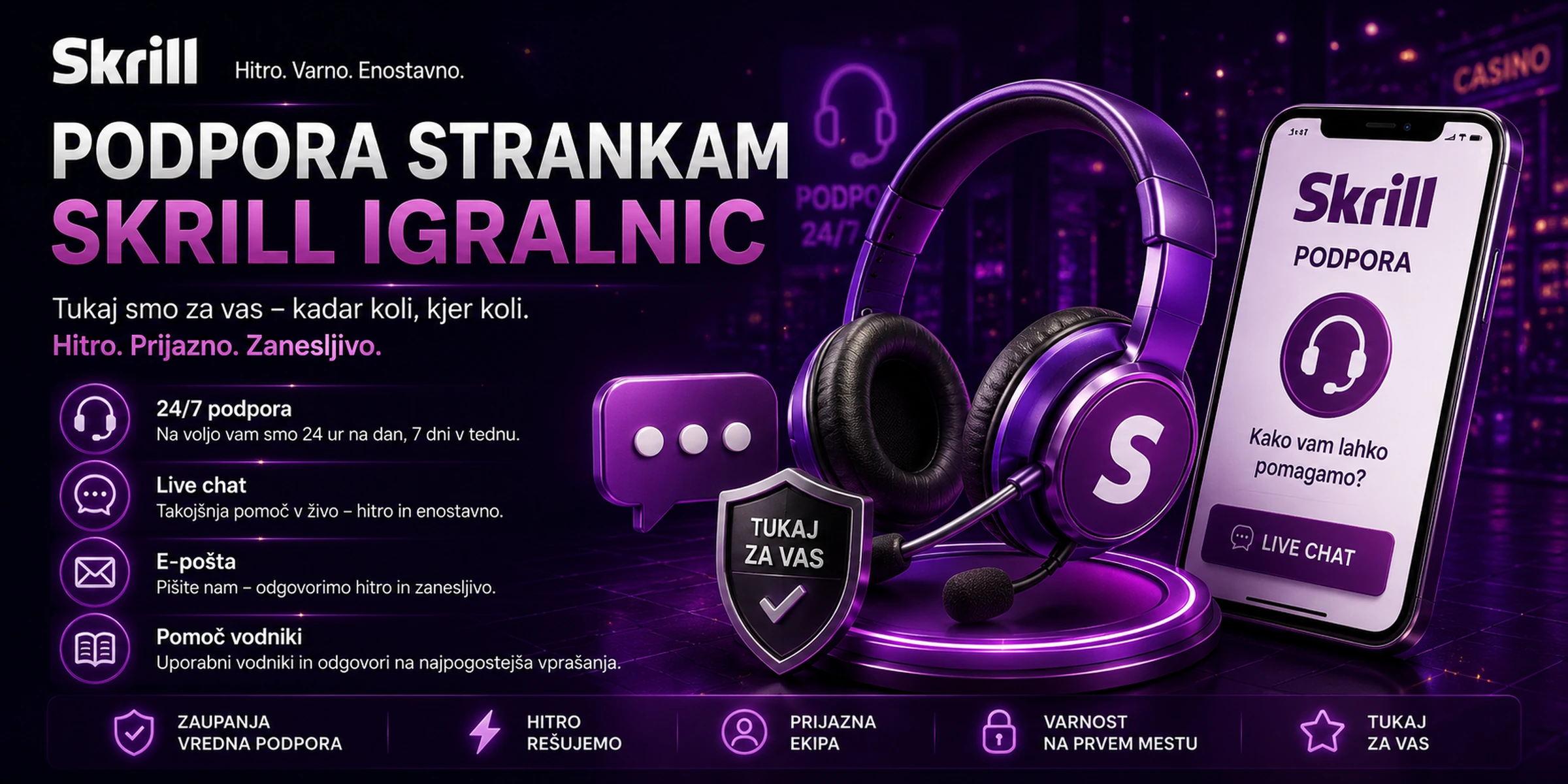 Podpora strankam pri Skrill igralnici