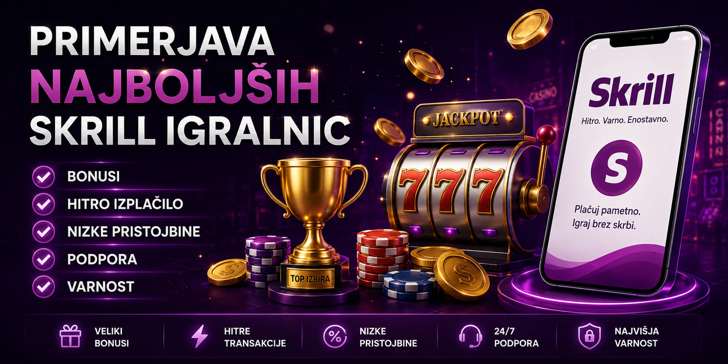 Primerjava najboljših skrill casino igralnic za slovenske igralce 2026